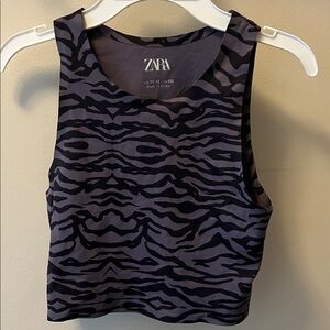 ZARA Black & Charcoal Zebra Print Cropped Tank